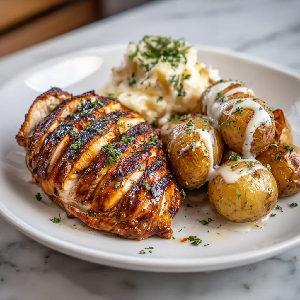 BBQ Chicken with Creamy Garlic Potatoes