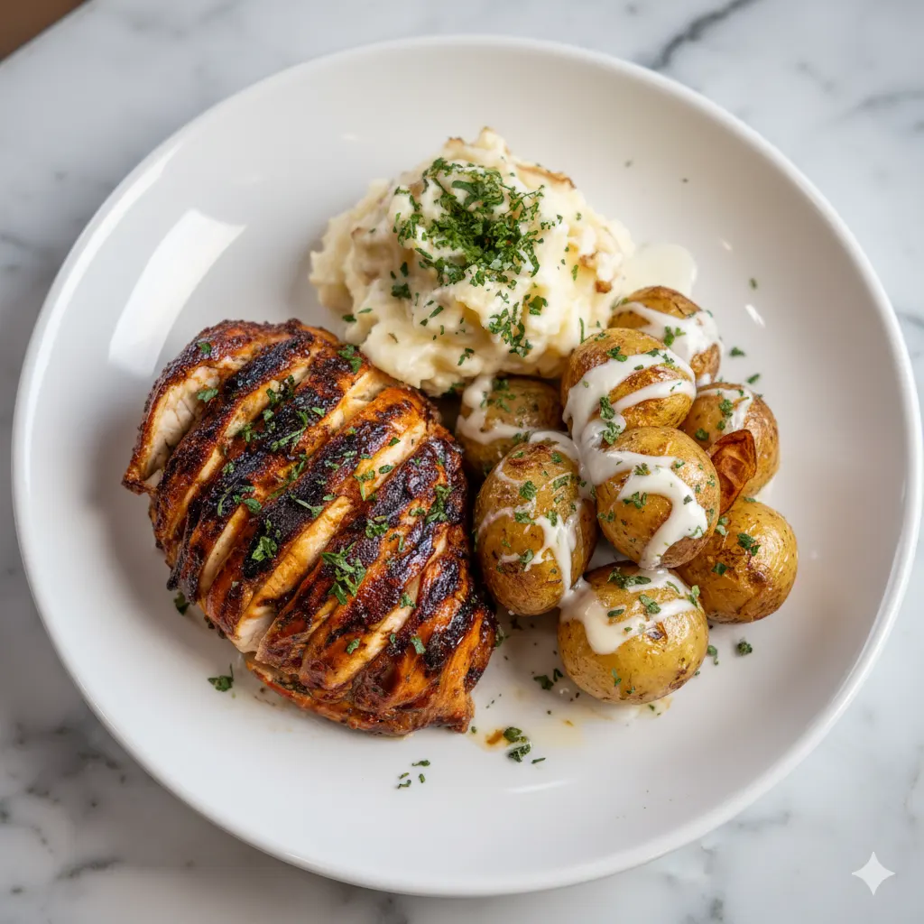 BBQ Chicken with Creamy Garlic Potatoes