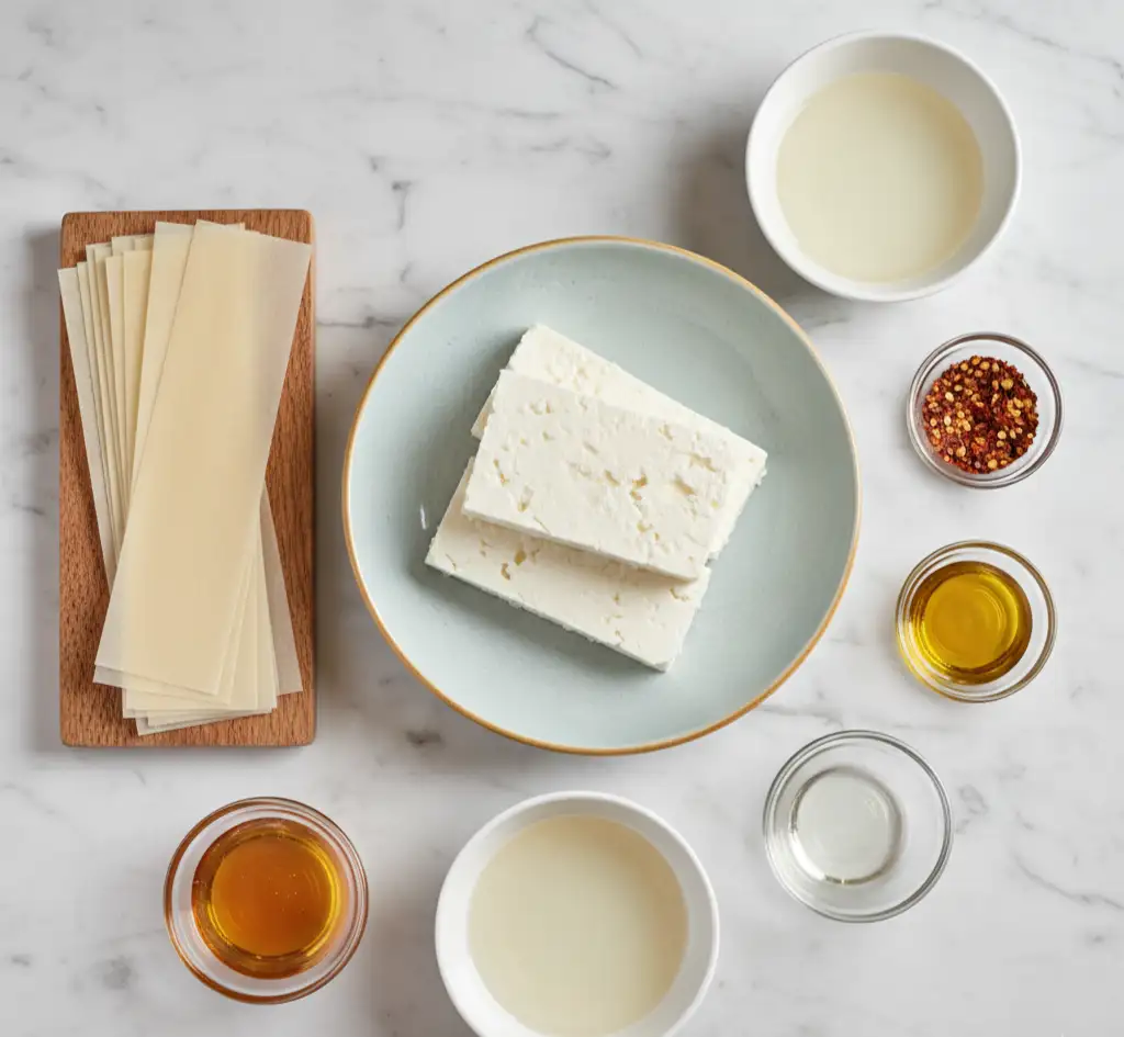Fried Feta Rolls with Spicy Chili Honey