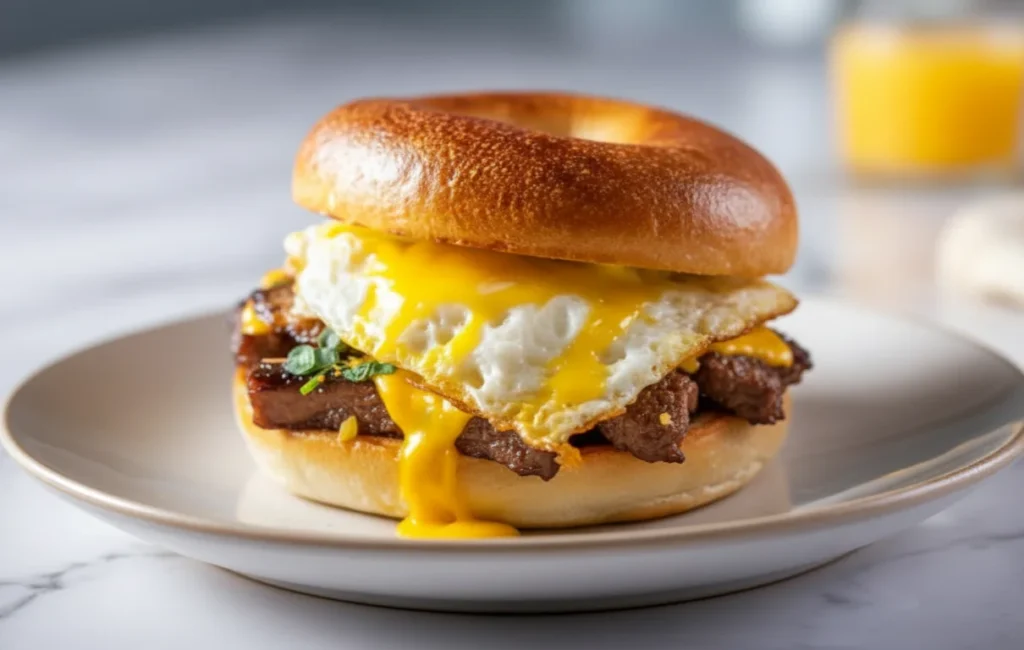 Steak, Egg, and Cheese Bagel Sandwich