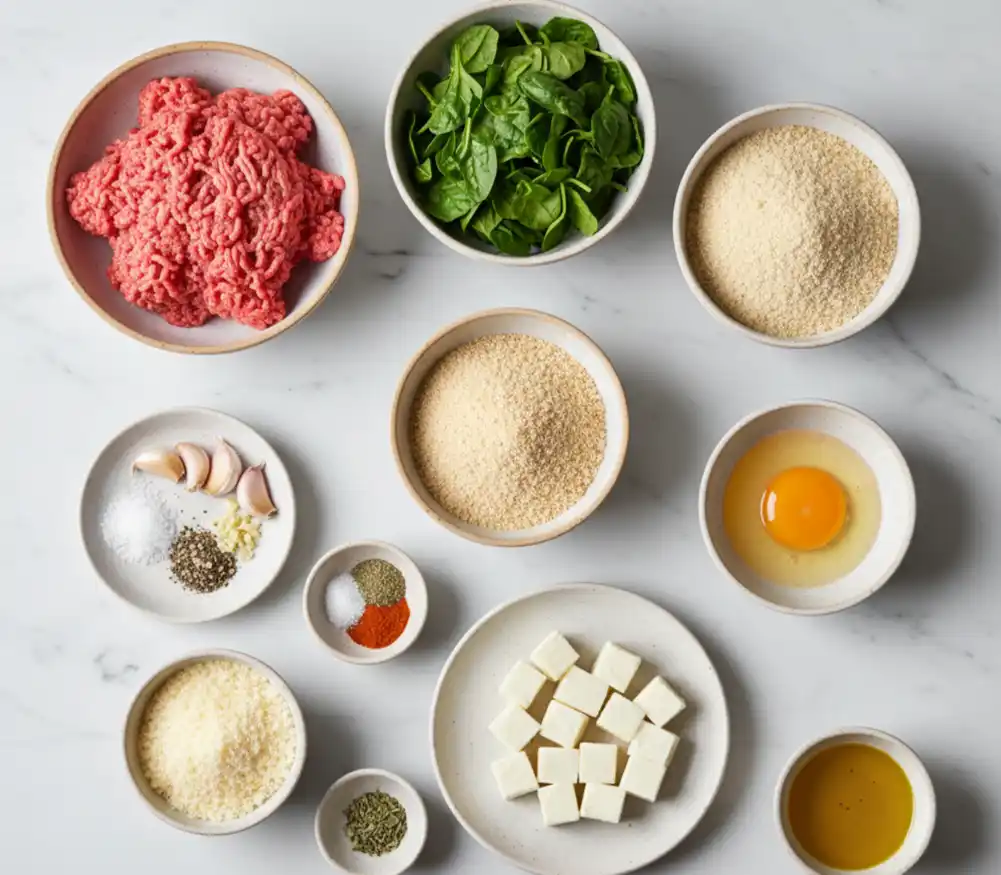 Spinach Garlic Meatballs Stuffed with Mozzarella
