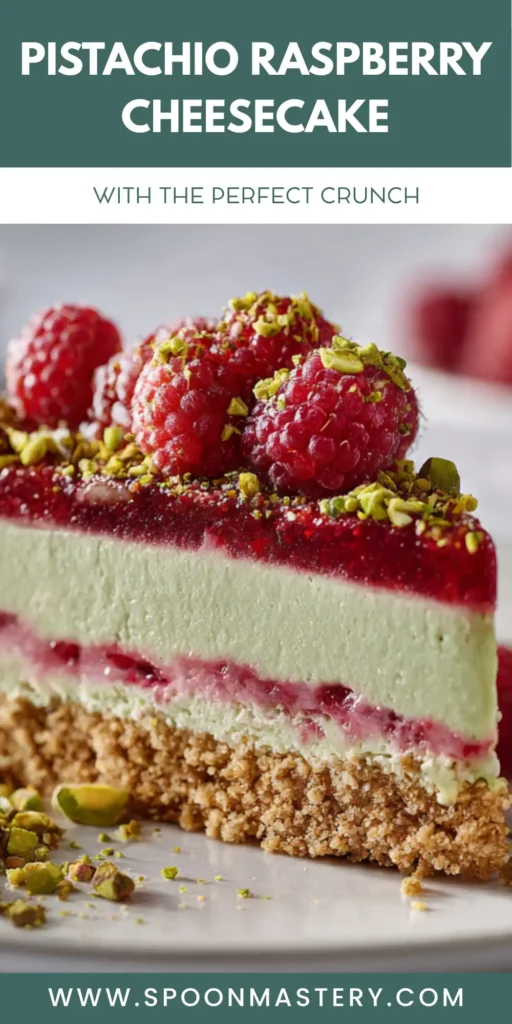 Elegant Pistachio Raspberry Crunch Cheesecake