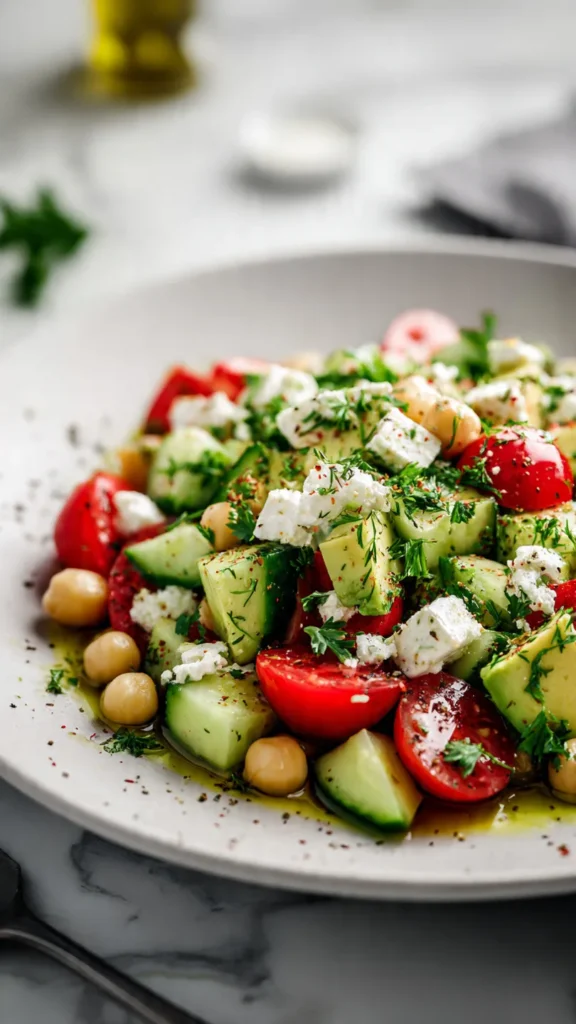 Chickpea Feta Avocado Salad